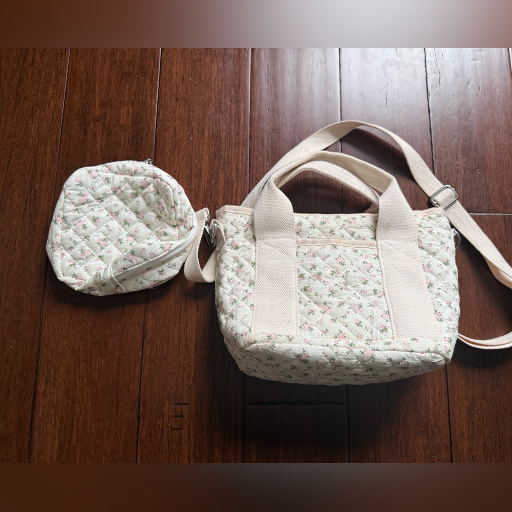 Floral Quilted Crossbody and Pouch Set